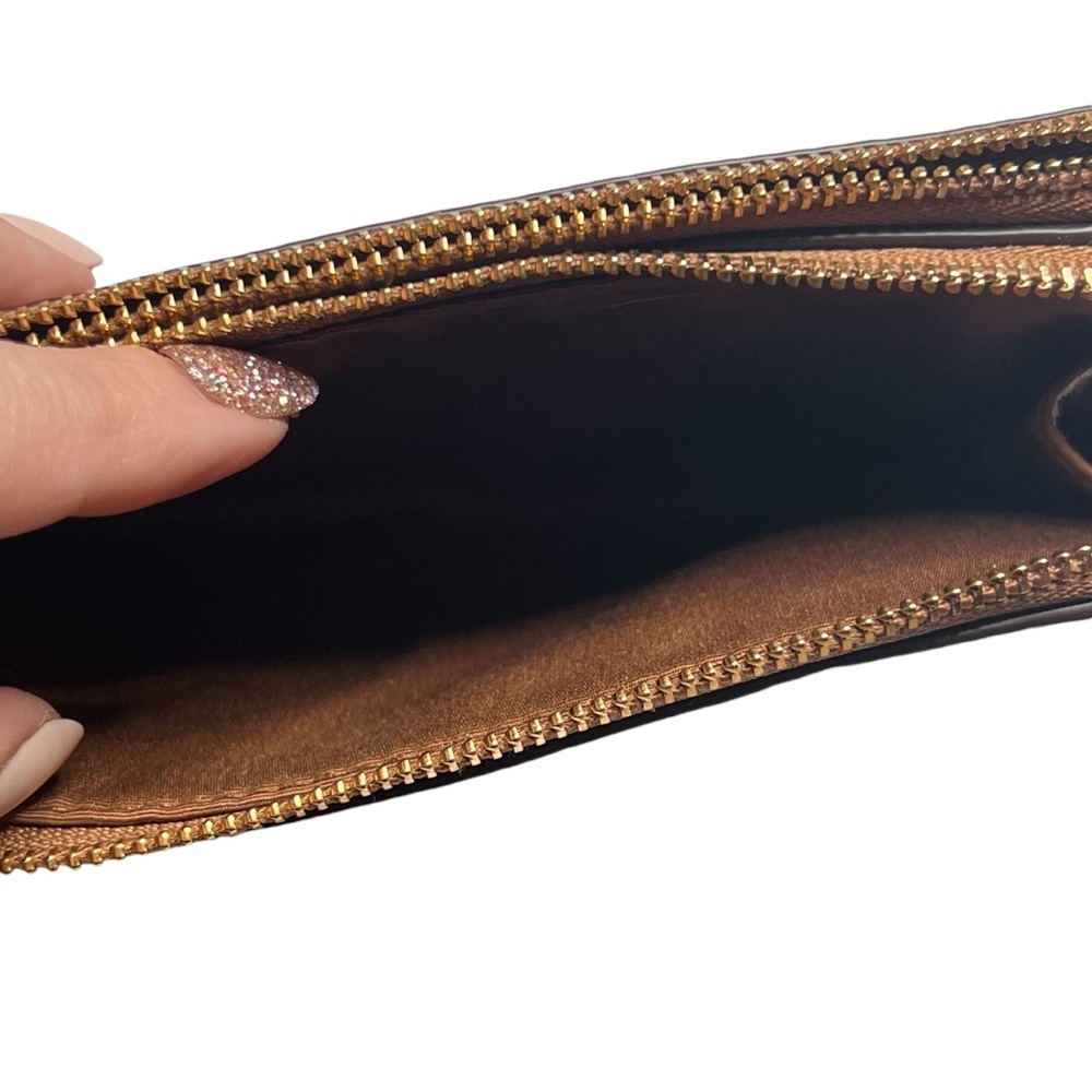 Coach F66505 Pebble Leather Double Corner Zip Wristlet, Color Saddle. Excellent - Picture 13 of 14